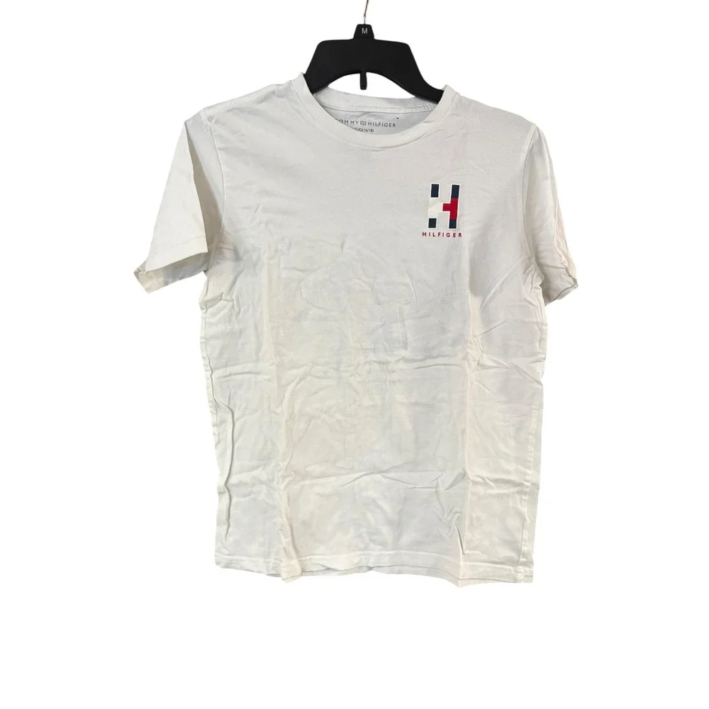 Tommy Hilfiger Boys White Cotton Logo Graphic T-Shirt Size L 16/18 TBACB02F-100